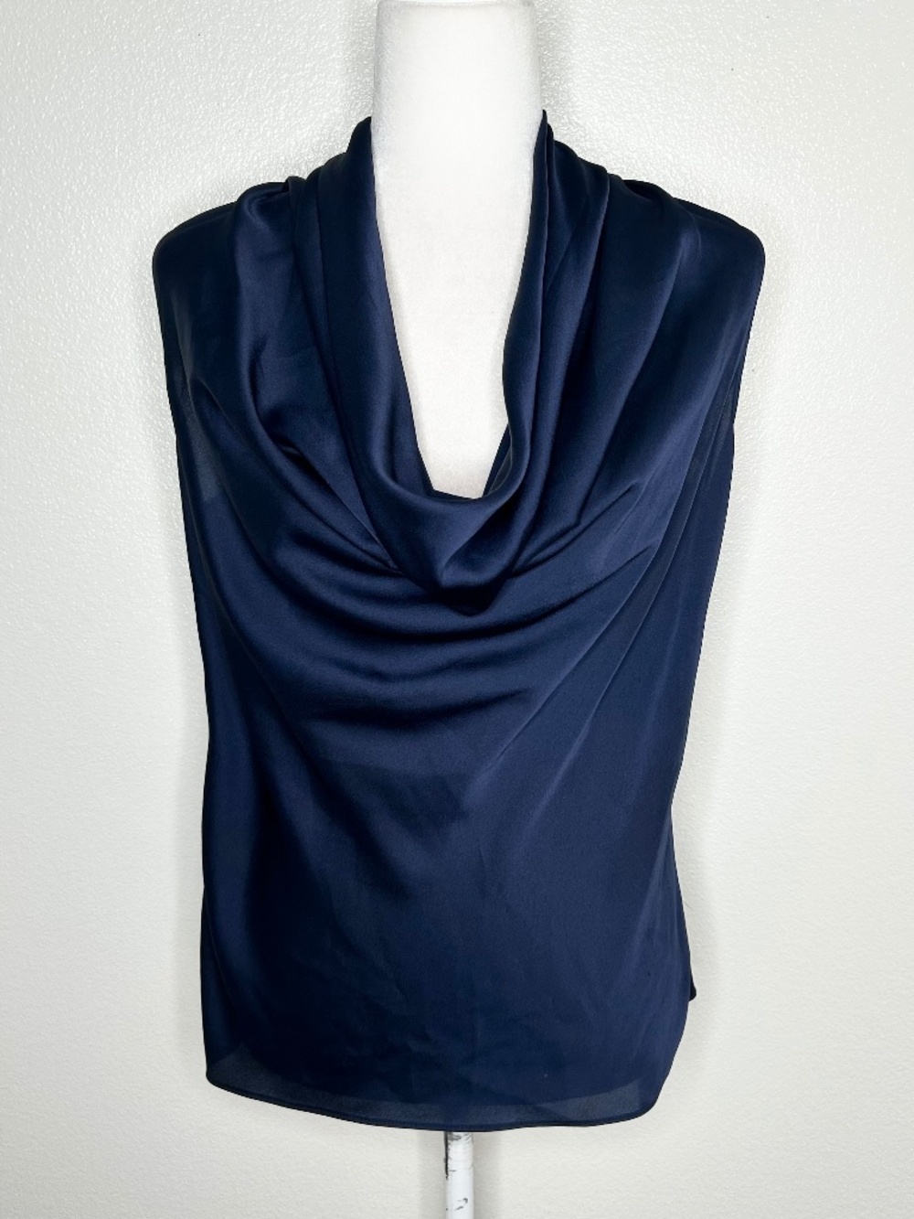 Boston Proper Womens Navy Blue Cowl Neck Sleeveless Stretch Top Blouse Size M